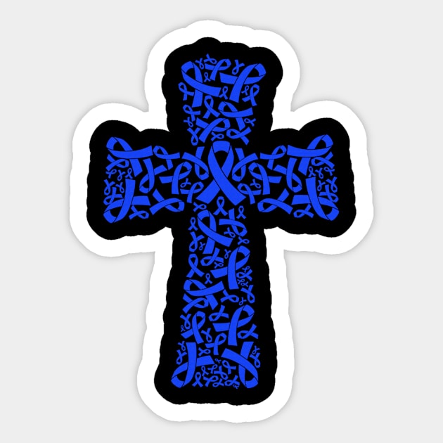 Christian Cross Jesus Chronic Fatigue Syndrome Awareness Blue Ribbon Warrior Support Survivor Sticker by celsaclaudio506